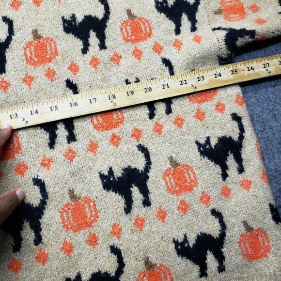 Vince Camuto Black Cat Pumpkin Sweater Tan Women’s Size L Fall Autumn - Picture 4 of 7